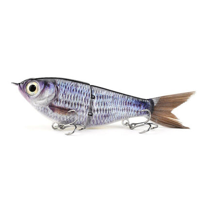 2-Section Glide Shad Jointed Hard Swimbait, Fiber Tail Glide Bait with Steel Rattle, 3D Eyes and Treble Hooks, Bass Pike Musky Fishing Lure, Mix and Match 4-Pack
