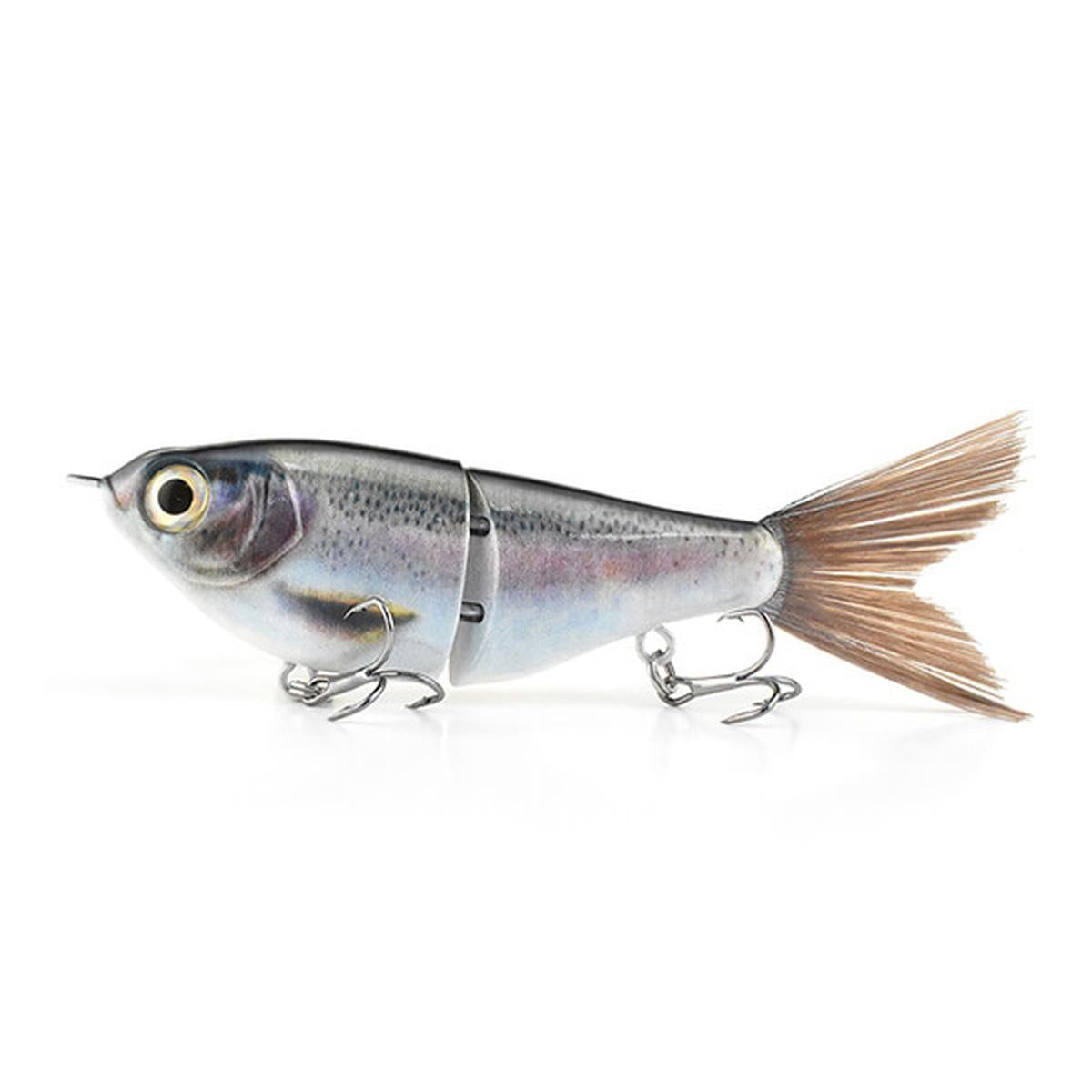 2-Section Glide Shad Jointed Hard Swimbait, Fiber Tail Glide Bait with Steel Rattle, 3D Eyes and Treble Hooks, Bass Pike Musky Fishing Lure, Mix and Match 4-Pack