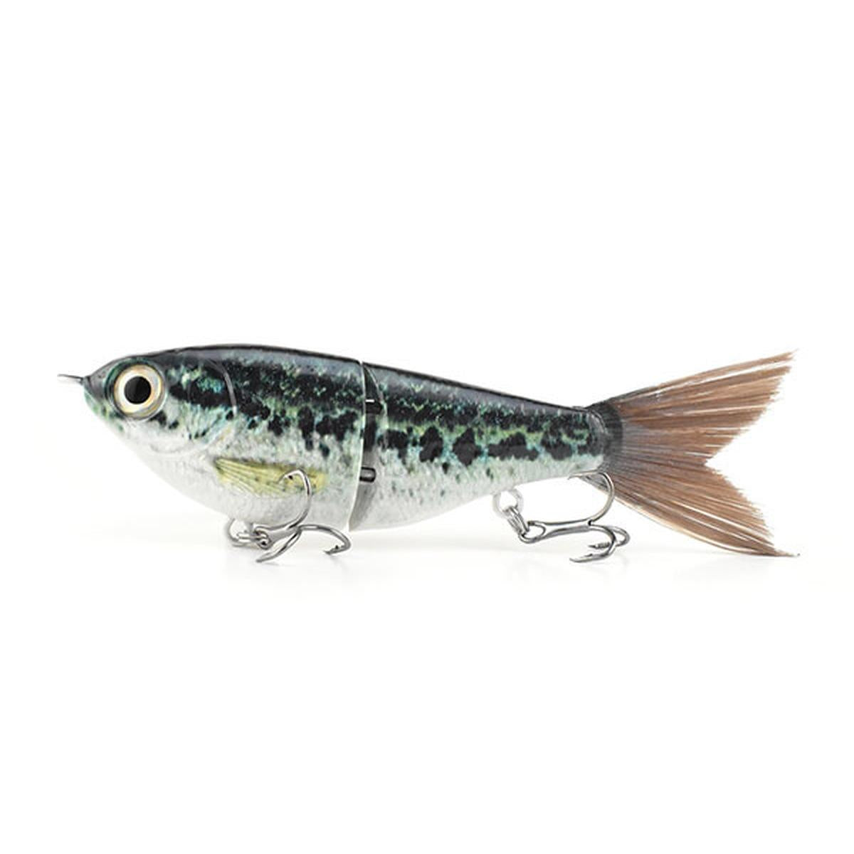 2-Section Glide Shad Jointed Hard Swimbait, Fiber Tail Glide Bait with Steel Rattle, 3D Eyes and Treble Hooks, Bass Pike Musky Fishing Lure, Mix and Match 4-Pack