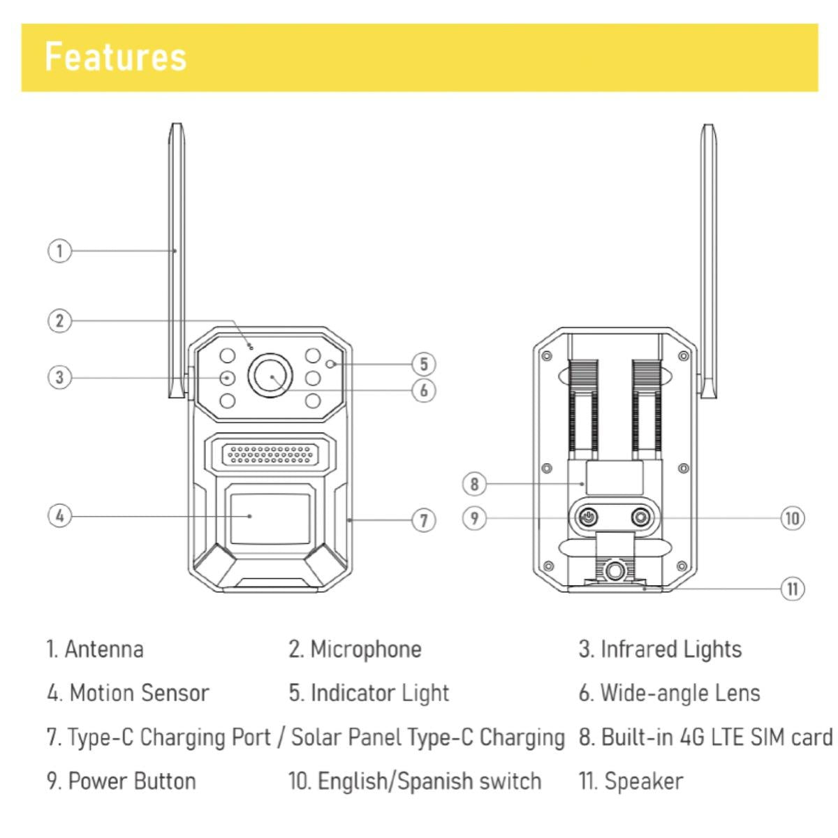 Q82-4G Solar Cellular Trail Camera, 4G LTE with Solar Panel Included, Built-In SIM, Phone App Viewing, Night Vision, Motion Detection, Two-Way Talk, Camo