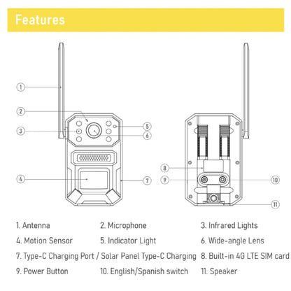 Q82-4G Solar Cellular Trail Camera, 4G LTE with Solar Panel Included, Built-In SIM, Phone App Viewing, Night Vision, Motion Detection, Two-Way Talk, Camo