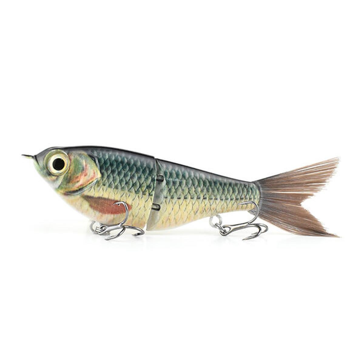 2-Section Glide Shad Jointed Hard Swimbait, Fiber Tail Glide Bait with Steel Rattle, 3D Eyes and Treble Hooks, Bass Pike Musky Fishing Lure, Mix and Match 4-Pack