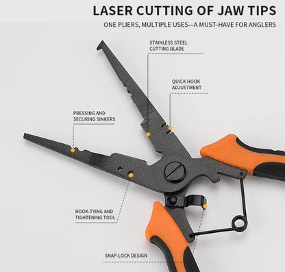 J Curtis Customs Multifunctional Fishing Pliers - Teflon Coated Rust Resistant, Braid Cutter, Split Ring Tip, Hook Remover, Sinker Crimper, Non-Slip Handle, Lightweight 83g
