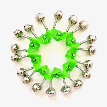 12-Pack Clip-On Fishing Rod Bells Bite Alarm, Twin Bell Rod Tip Bite Indicator, Green & Silver
