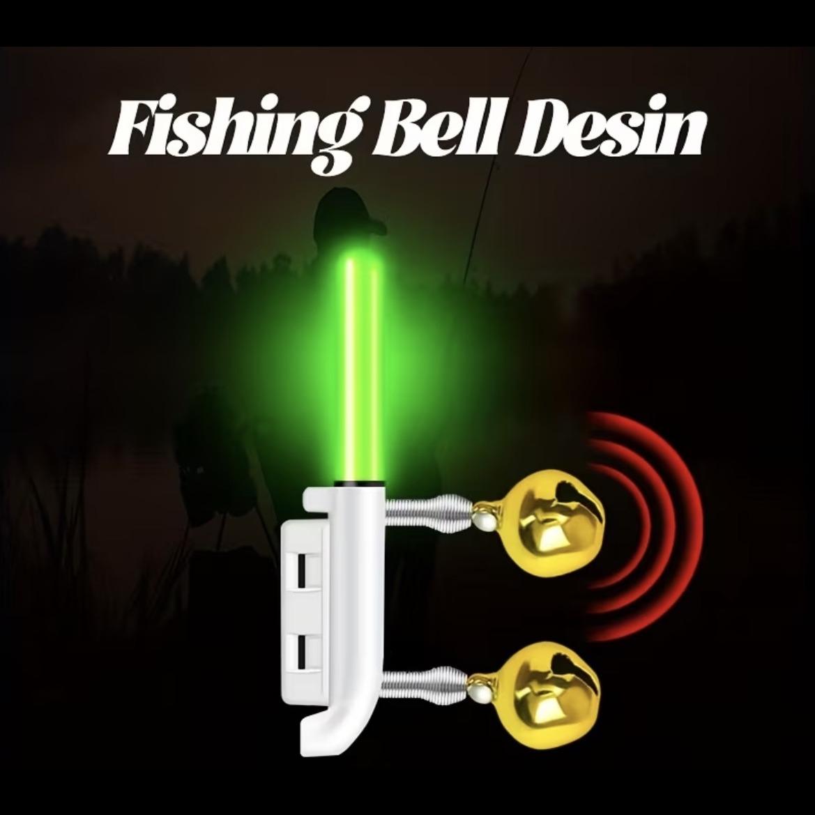 4 Pack LED Fishing Rod Tip Bite Alarm Lights with Twin Bells - Green to Red Color Change Night Fishing Bite Indicator for Catfish, Clip-On (Batteries Not Included)