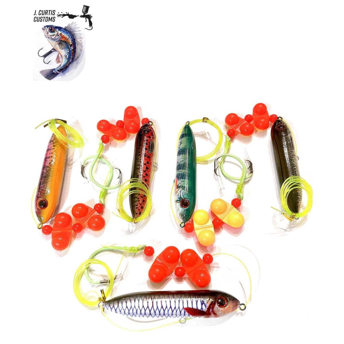 Catfish Float Rigs 4 Pack, Hand Assembled Rigs with 4 in Lure Style Floats, 40 lb Mono Line, Peg Floats and 8/0 Circle Hook, Ready to Fish