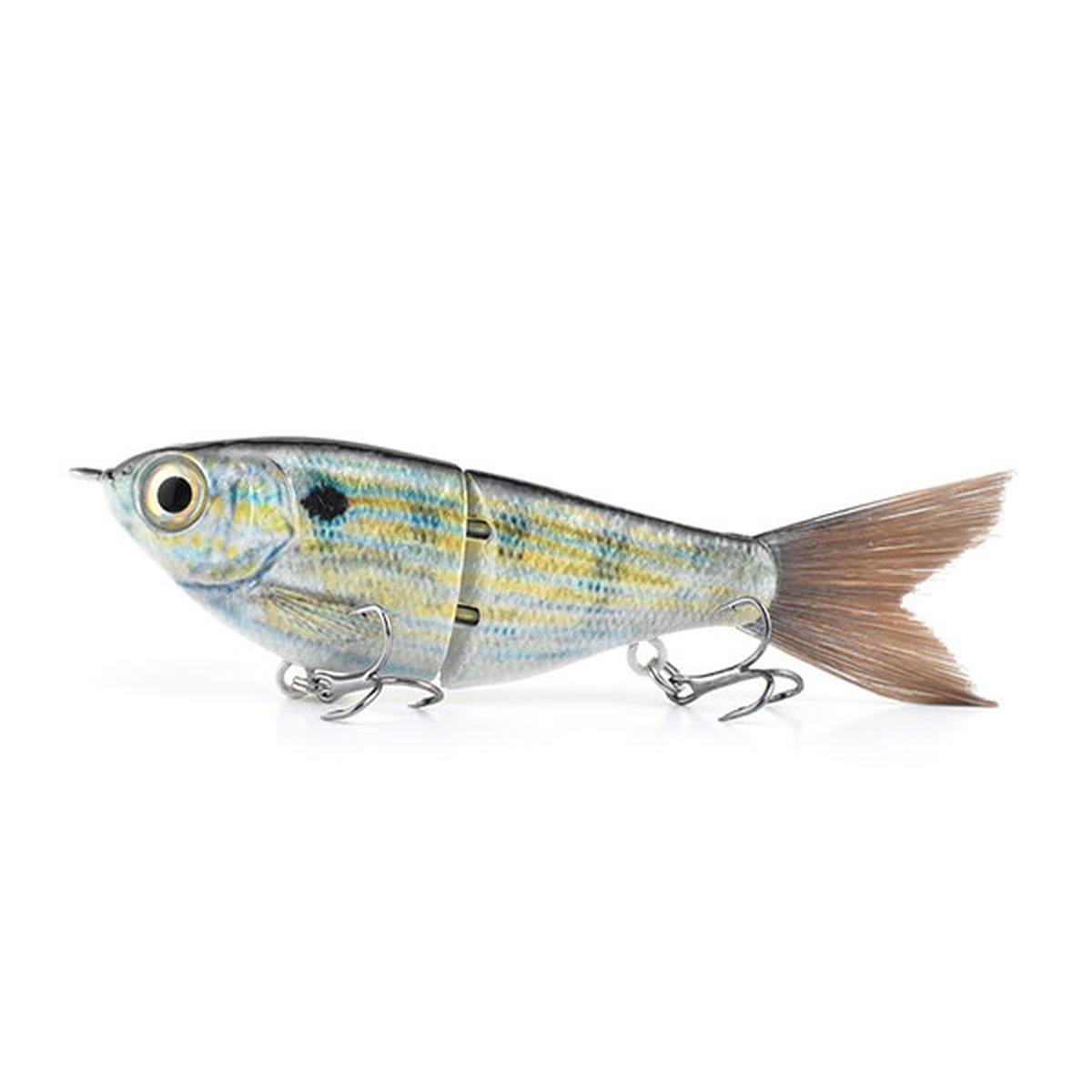 2-Section Glide Shad Jointed Hard Swimbait, Fiber Tail Glide Bait with Steel Rattle, 3D Eyes and Treble Hooks, Bass Pike Musky Fishing Lure, Mix and Match 4-Pack
