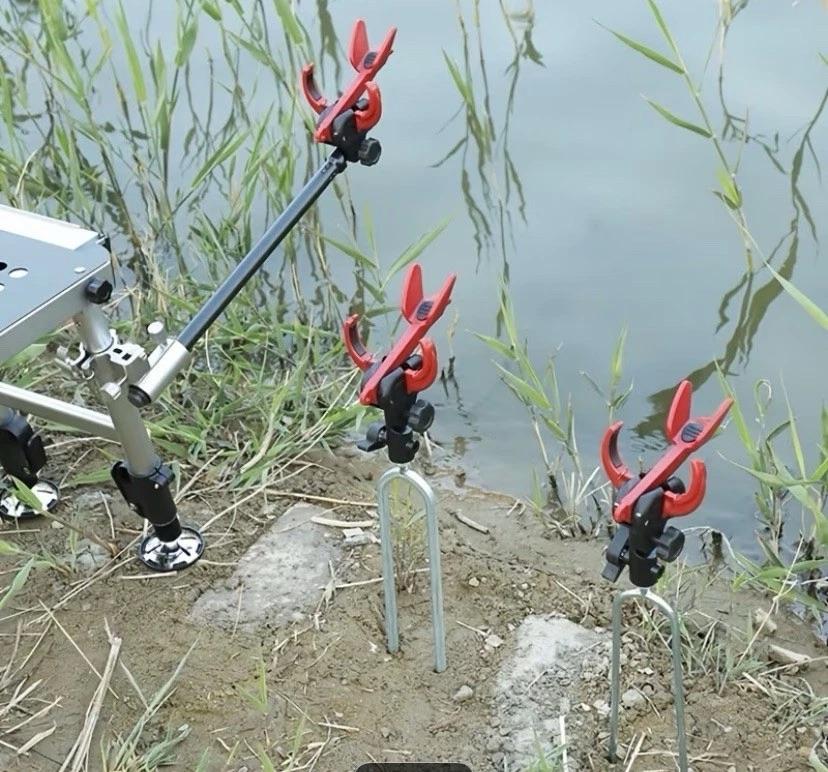 2-Pack Auto-Locking Ground Stake Fishing Rod Holders, Self-Locking Adjustable Bank Rod Holder with Detachable Fork Stake