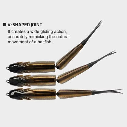 2-Section Glide Swimbait with Bonus 3pack of Alt. Color tails, Slow-Sinking, 8.5 in