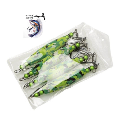 Catfish Float Rigs 4 Pack, Hand Assembled Santee Style Rig with 3 in Camo Float, Steel Wire Leader and 8/0 Carbon Steel Circle Hook, Ready to Fish