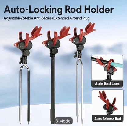 2-Pack Auto-Locking Ground Stake Fishing Rod Holders, Self-Locking Adjustable Bank Rod Holder with Detachable Fork Stake