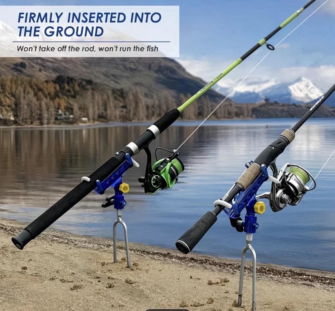 2-Pack Adjustable Ground Stake Fishing Rod Holders, Detachable Bank Rod Holder with 8.5mm Steel Fork Stake for Surf & Pier