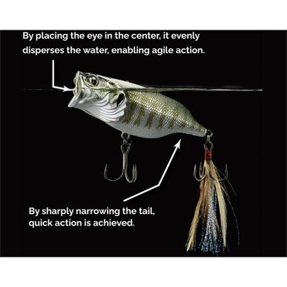 Adusta Neo Rean 68 Popper JDM Japanese Topwater Bass Lure 2.68in 0.46oz Walk-the-Dog Chugger BKK Hooks