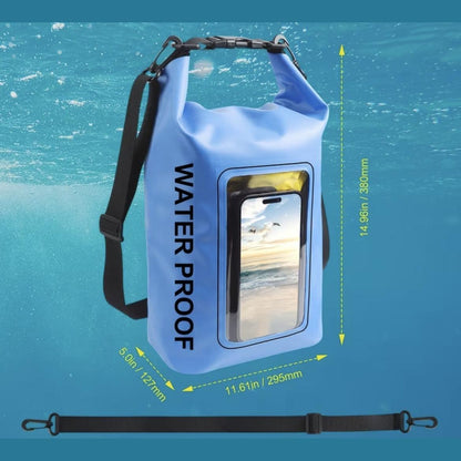 5L Waterproof Dry Bag with Clear Touchscreen Phone Window - Roll Top Floating Dry Sack with Shoulder Strap for Fishing, Kayaking, Boating, Beach & Camping