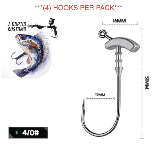 1/4 oz Pre-Weighted Urchin Hook 4 Pack, 4/0 Black Nickel Weighted Hooks with Bait Keeper for Urchin Style Soft Plastic Lures, Bass Fishing