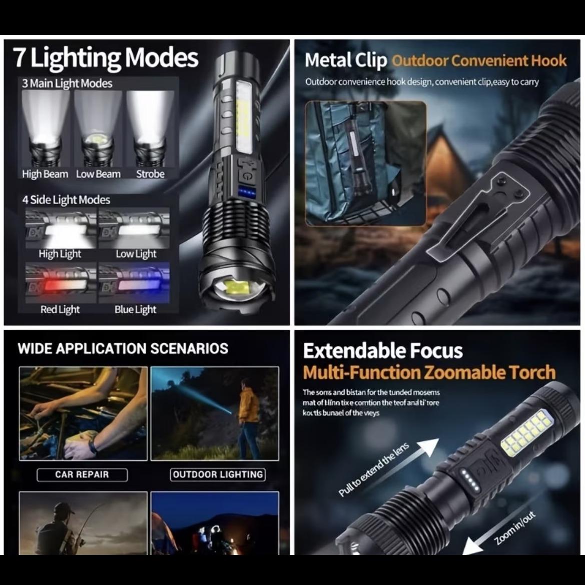 2 LED Headlamps + Zoomable Flashlight Set with Hard Carry Case - USB Rechargeable, 5-Mode Headlamps & 7-Mode Flashlight for Night Fishing, Camping, Hunting & Emergency