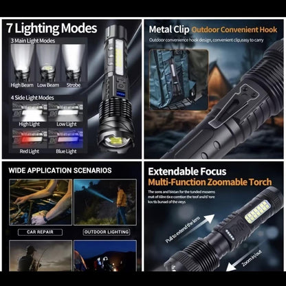 2 LED Headlamps + Zoomable Flashlight Set with Hard Carry Case - USB Rechargeable, 5-Mode Headlamps & 7-Mode Flashlight for Night Fishing, Camping, Hunting & Emergency