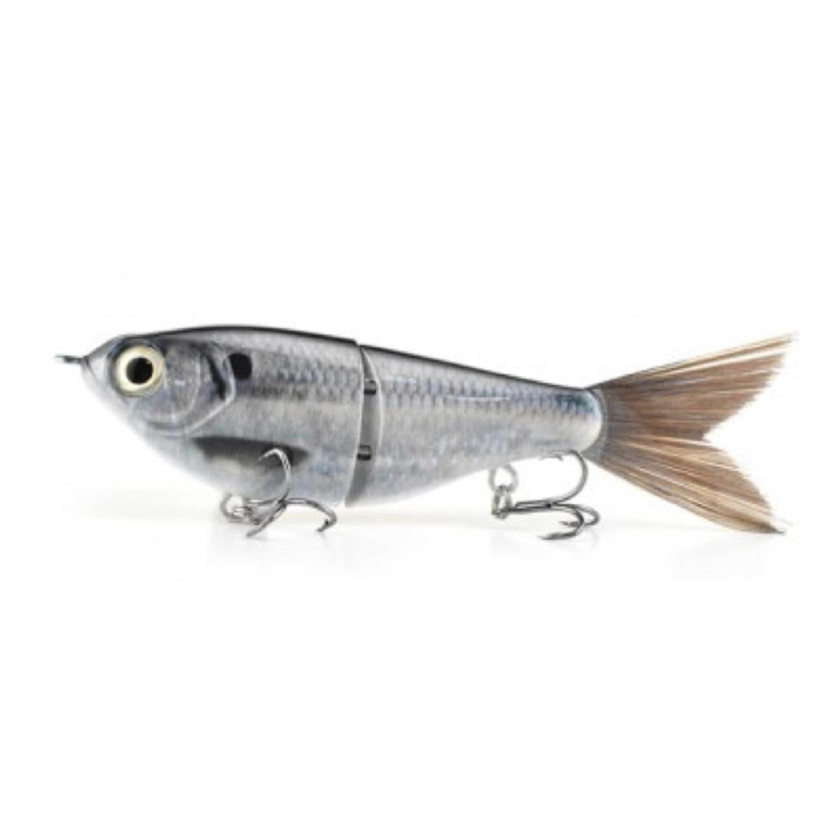 2-Section Glide Shad Jointed Hard Swimbait, Fiber Tail Glide Bait with Steel Rattle, 3D Eyes and Treble Hooks, Bass Pike Musky Fishing Lure, Mix and Match 4-Pack