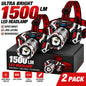 2-Pack LED Headlamps - USB Rechargeable Zoomable 1500 Lumen Head Lamps for Fishing & Camping