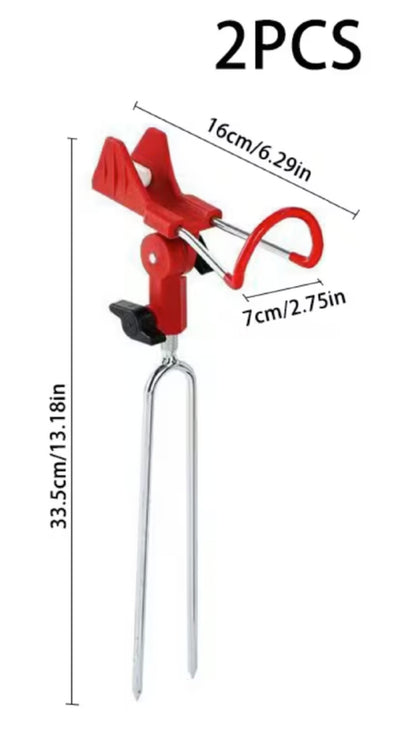 2-Pack Red Adjustable Ground Stake Fishing Rod Holders, Detachable Bank Rod Holder with 8.5mm Steel Fork Stake for Surf & Pier