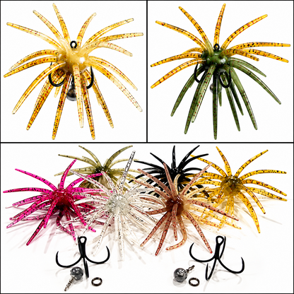 Urchin Quad-Hook Weighted Rig 2-Pack PLUS 6 New Hybrid Two-Color 20MM TPE Urchin