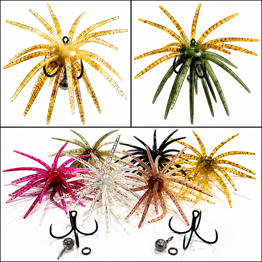 Urchin Quad-Hook Weighted Rig 2-Pack PLUS 6 New Hybrid Two-Color 20MM TPE Urchin