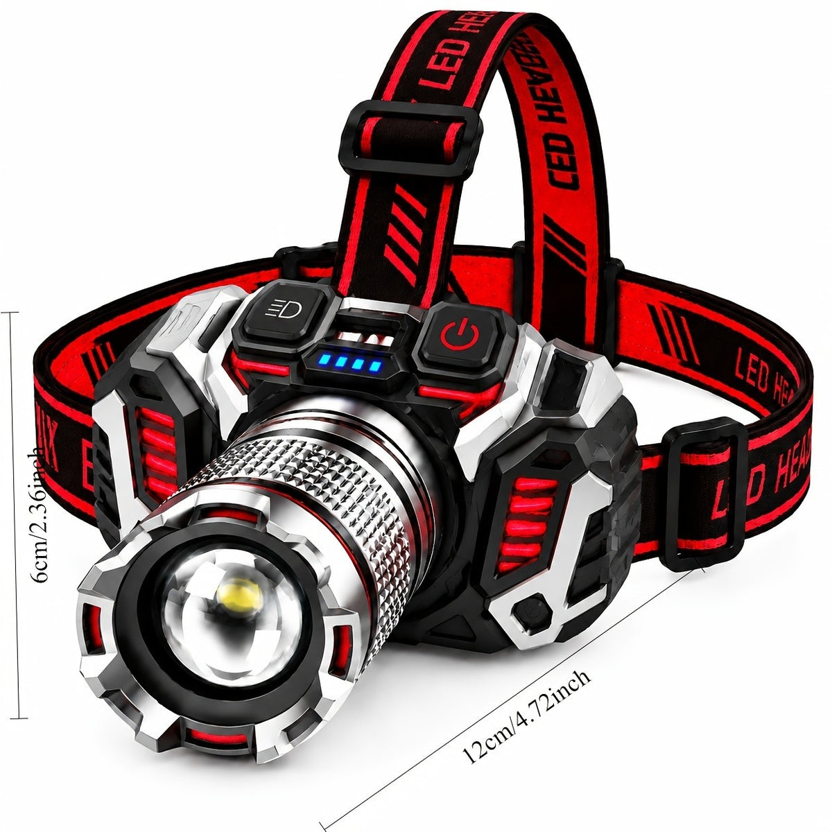 2-Pack LED Headlamps - USB Rechargeable Zoomable 1500 Lumen Head Lamps for Fishing & Camping